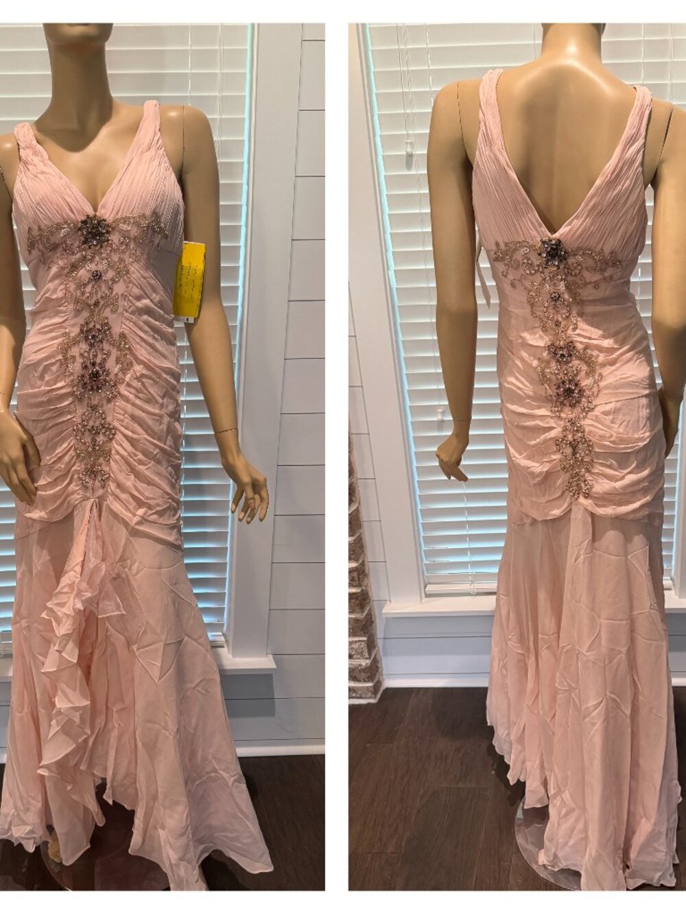 Sue Wong Y2K Silk Dress Long Maxi long Evening Gown Baby Pink Pastel Art Deco J8